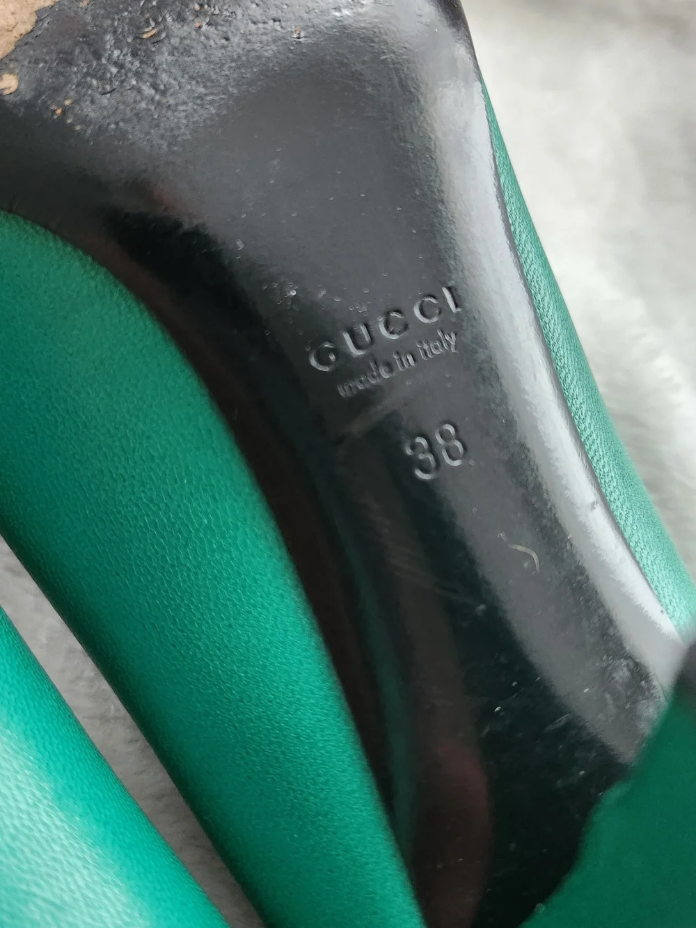 Vintage Gucci Green Leather High Heels Pumps Round Toe Shoes Size 38 US 8 - Picture 9 of 16